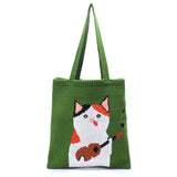 Knitted Women Shoulder Bag Duck Rabbit Cat Pattern Green Tote Bag