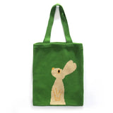 Knitted Women Shoulder Bag Duck Rabbit Cat Pattern Green Tote Bag
