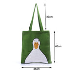 Knitted Women Shoulder Bag Duck Rabbit Cat Pattern Green Tote Bag