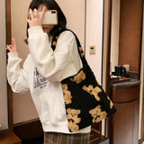 Cartoon Bear Print Underarm Bag Women Large Capacity Handbag