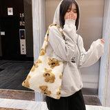 Cartoon Bear Print Underarm Bag Women Large Capacity Handbag