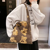 Cartoon Bear Print Underarm Bag Women Large Capacity Handbag