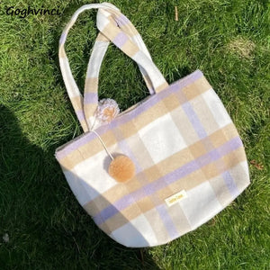 Soft Large Capacity Plaid Handbag for Women