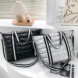 Autumn Winter Women Space Padded Bags Portable Nylon Tote Bag