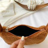 Woolen Handbag Totes Women Solid Underarm Shoulder Bags