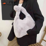 Plush Fluffy Tote Bag for Women Casual Furry Large Winter Shoulder Handbag