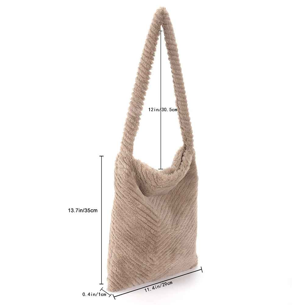 Soft Plush Handbags Fluffy Women's Totes Bags Solid Ladies Shoulder Bags