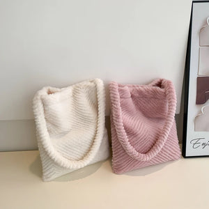 Soft Plush Handbags Fluffy Women's Totes Bags Solid Ladies Shoulder Bags