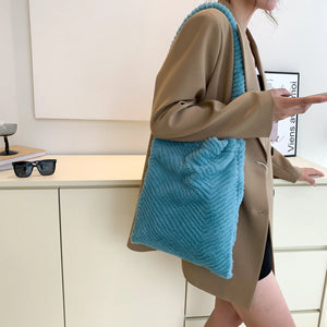 Girls School Bag Large Capacity Plush Fluffy Fur Tote for Travel Work