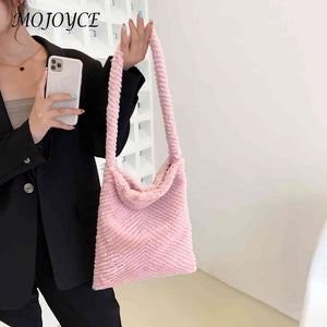 Large Capacity Girls School Bag Soft Plush Fur Tote for Travel Work