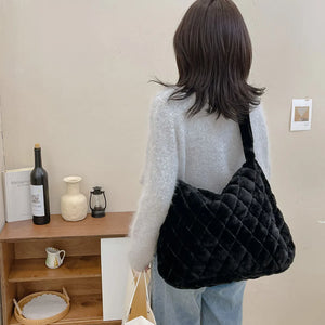 Plush Soft Hand Bag Solid Rhombus Lady Satchel