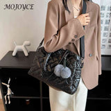 Quilted Shoulder Bag Pompom Pendant Cotton Messenger Pouch
