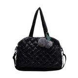 Quilted Shoulder Bag with Pompom Pendant