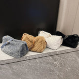 Autumn Winter Ladies Rhombus Pattern Plush Crossbody Bag