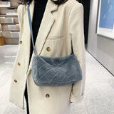 Women's Fluffy Crossbody Bag Rhombus Pattern Soft Adjustable