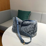Women's Fluffy Crossbody Bag Rhombus Pattern Soft Adjustable