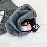 Women's Fluffy Crossbody Bag Rhombus Pattern Soft Adjustable