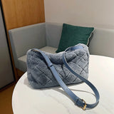 Women's Fluffy Crossbody Bag Rhombus Pattern Soft Adjustable
