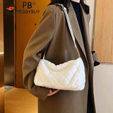 Plush Shoulder Bag Rhombus Pattern Crossbody Bag