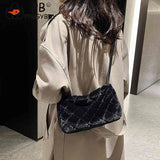 Plush Shoulder Bag Rhombus Pattern Crossbody Bag