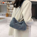 Plush Shoulder Bag Rhombus Pattern Crossbody Bag