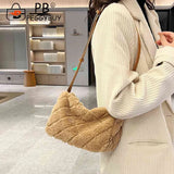 Plush Shoulder Bag Rhombus Pattern Crossbody Bag