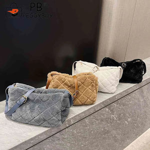 Plush Shoulder Bag Rhombus Pattern Crossbody Bag