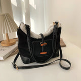 Lamb Wool Messenger Bag Vintage Faux Fur Tote Soft Casual