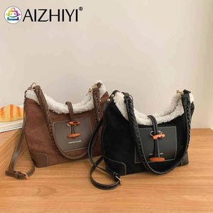 Lamb Wool Messenger Bag Vintage Faux Fur Tote Soft Casual