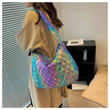 Large Capacity Shoulder Bag for Women, Laser Crossbody Handbag