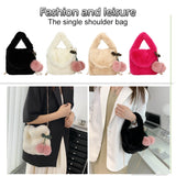 Plush Messenger Bag with Fur Chain & Pompom Pendant