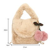 Plush Messenger Bag w/ Pompom Pendant Soft Fur Chain Satchel