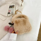 Plush Messenger Bag with Fur Chain & Pompom Pendant