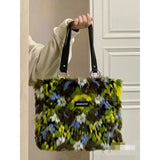 Autumn Winter Y2k Panelled Plush Bag Women Tote Handbag Shoulder Crossbody Bags