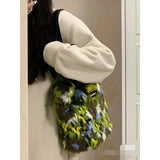 Autumn Winter Y2k Panelled Plush Bag Women Tote Handbag Shoulder Crossbody Bags