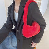 Autumn Winter Women Solid Plush Underarm Shoulder Bags Casual Small Handbags