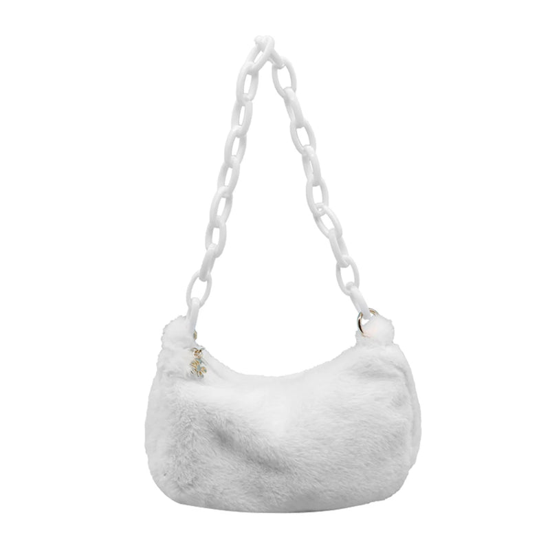 Autumn Winter Women Solid Plush Underarm Shoulder Bags Casual Small Handbags