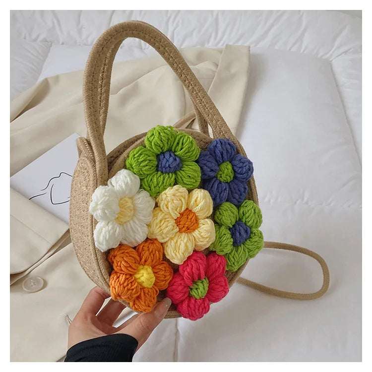 Autumn Winter Style Women's Hand Knitting Printing Crossbody Bag