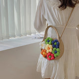 Autumn Winter Style Women's Hand Knitting Printing Crossbody Bag