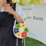Autumn Winter Style Women's Hand Knitting Printing Crossbody Bag