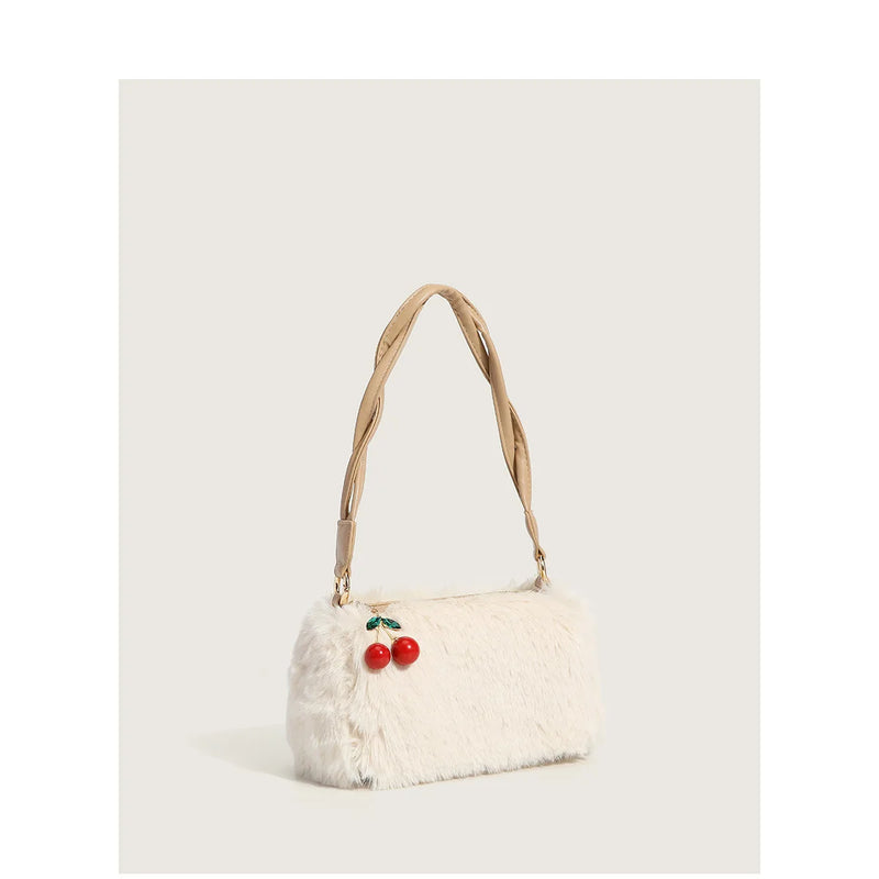Autumn Winter Women's Cherry Plush Crossbody Handbag