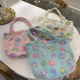 Autumn Winter Women's Flower Print Shoulder Large Capacity Handbag