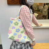 Autumn Winter Women's Flower Print Shoulder Large Capacity Handbag