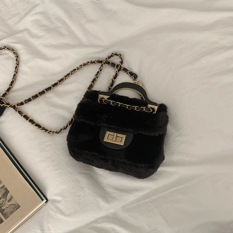 Autumn Winter Plush Bag Female Chain Portable Small Square Bag Ins Messenger Plu