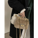 Autumn Winter Plush Bag Female Chain Portable Small Square Bag Ins Messenger Plu