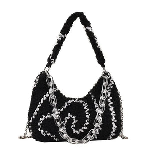 Plush Hobos Bag Zipper Chain Underarm Bag Women's Shoulder Bag