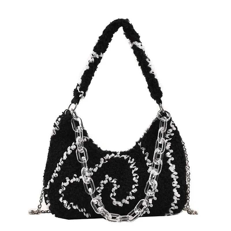 Plush Hobos Bag Zipper Chain Underarm Bag Women's Shoulder Bag