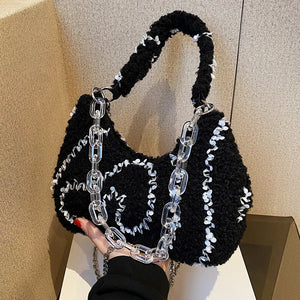 Plush Hobos Bag Zipper Chain Underarm Bag Women's Shoulder Bag