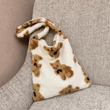 Plush Fluffy Underarm Bags Women Cartoon Bear Print Handbags Large Capacity