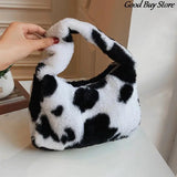 Autumn Winter Plush Handbags Flower Leopard Fluffy Fur Totes